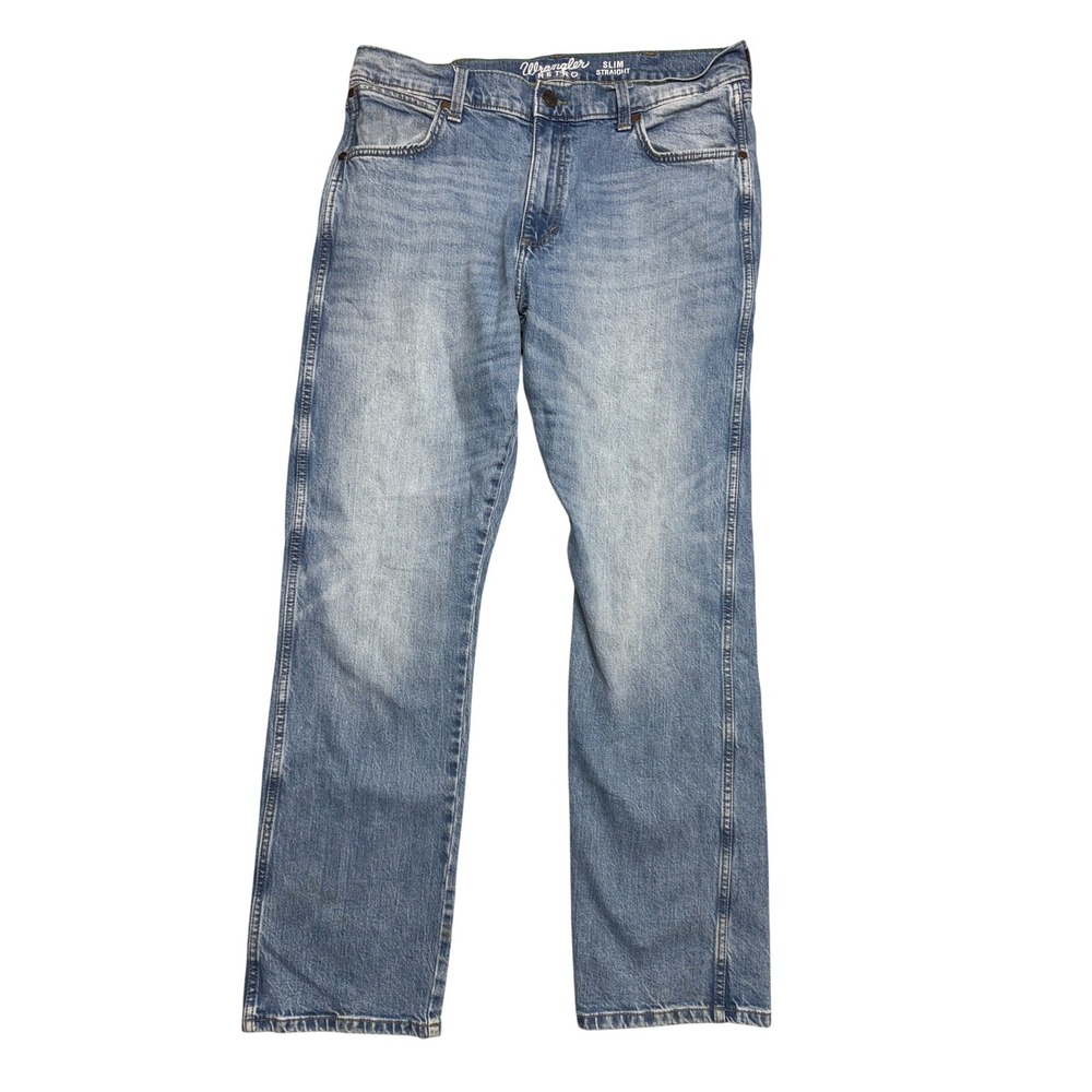 Wrangler Retro Slim Straight Jeans Mens 36x34 Light Wash Blue Denim